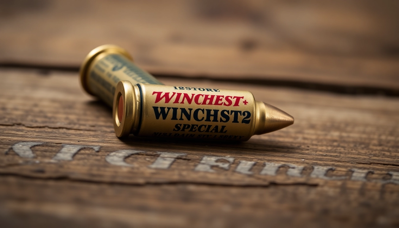 Detailed image of a 32WIN Winchester .32 Special cartridge, highlighting its metallic finish and historic appeal for firearms enthusiasts.