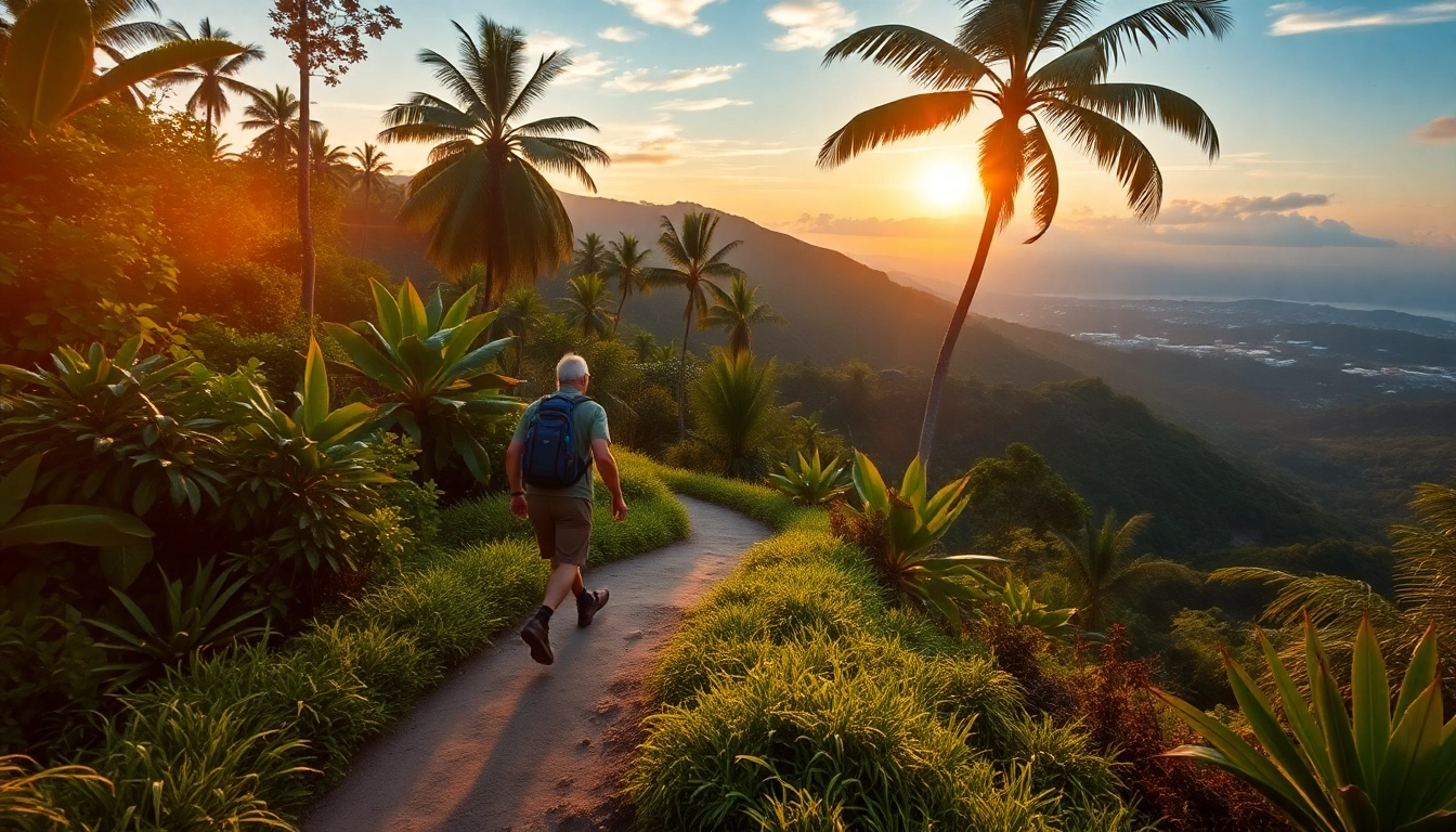 Hiker trekking through lush Lombok trails, embracing nature and adventure on a scenic hike in Indonesia.