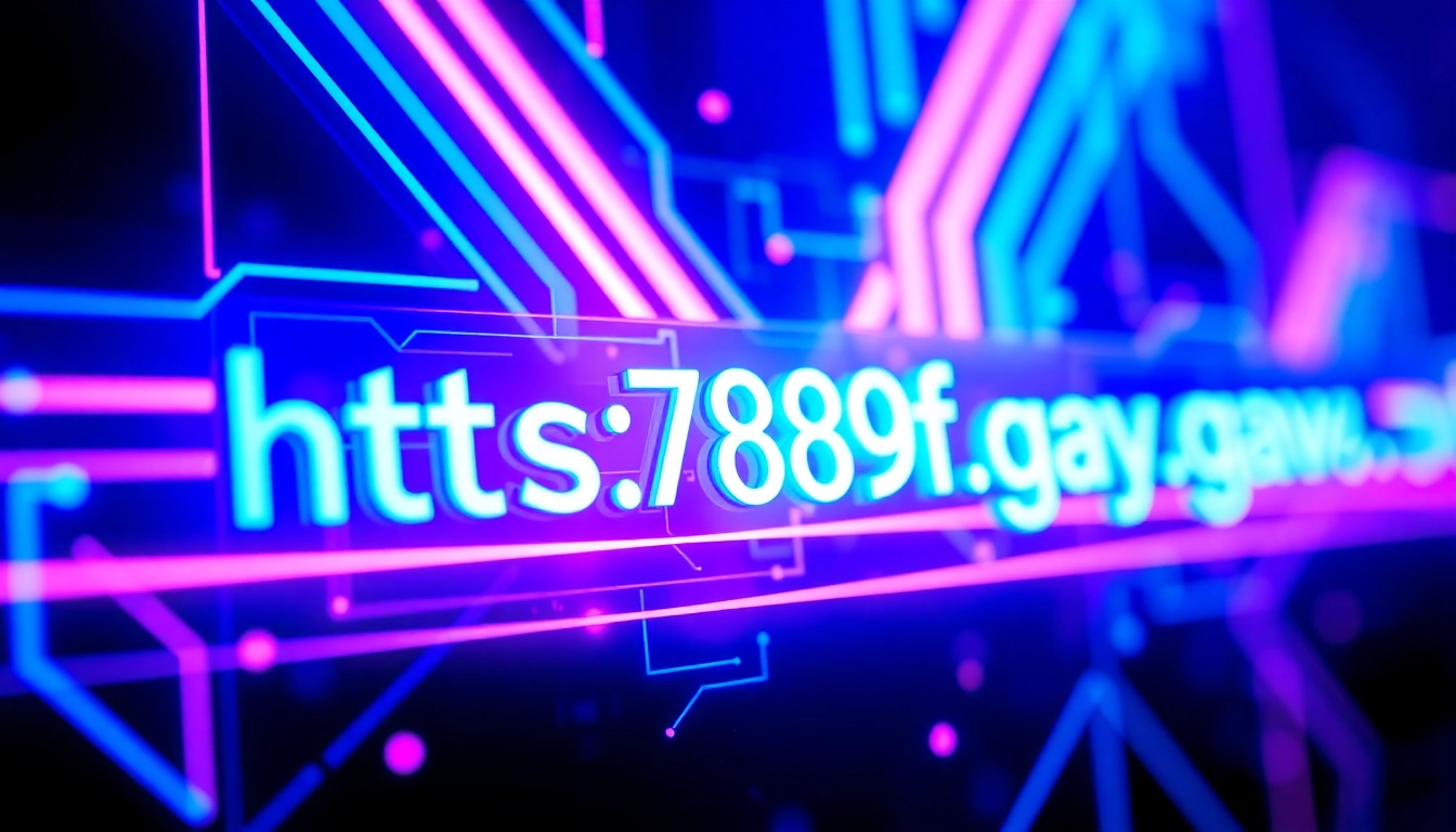 Illustration highlighting the website https://789f.gay with modern neon style, showcasing digital connectivity and vibrant visuals, suitable for branding or homepage header.