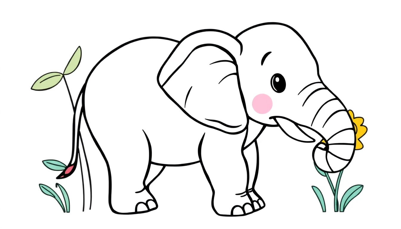 Interactive free coloring pages of a cheerful elephant for kids' educational fun and creativity.