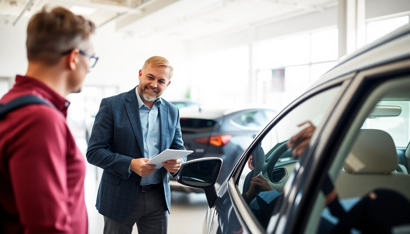 Professional team evaluating a used car for compro auto torino with a friendly, trustworthy