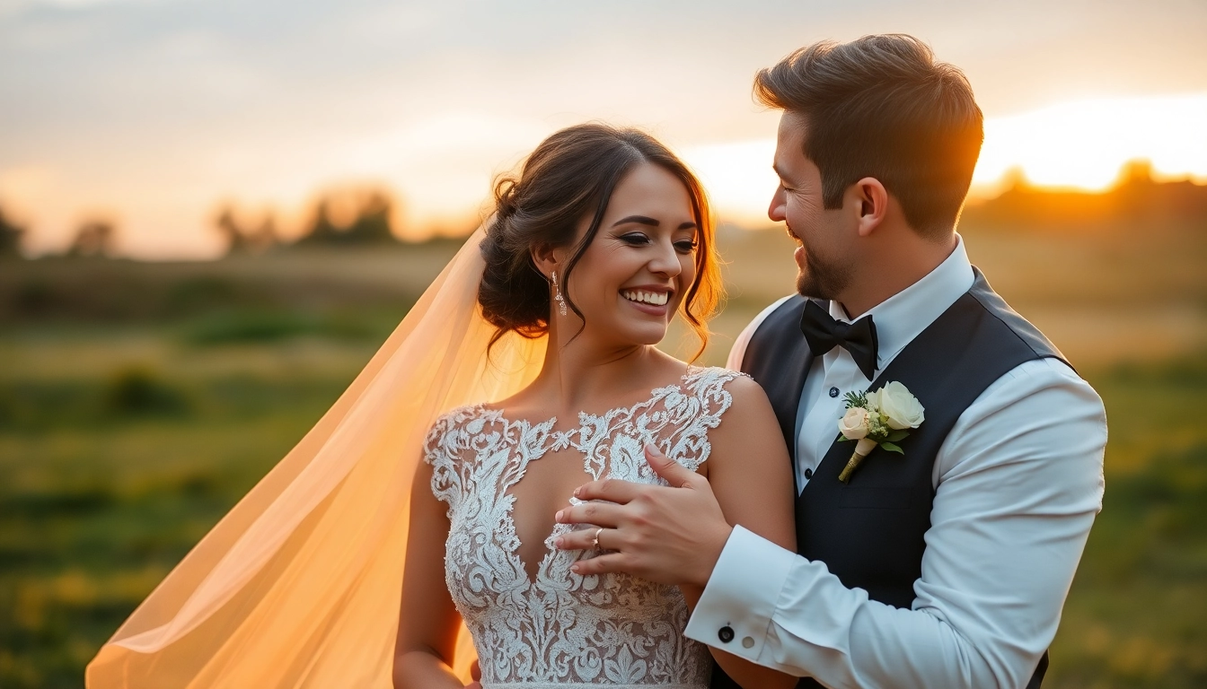 Professional eskuvo fotos captures romantic moment between bride and groom during golden hour