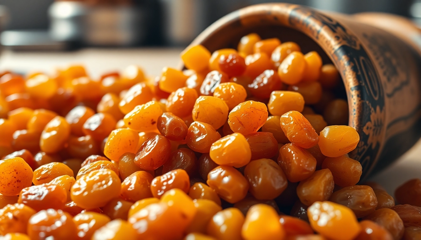 Golden Raisins glistening in a bowl with natural light highlighting their rich texture and